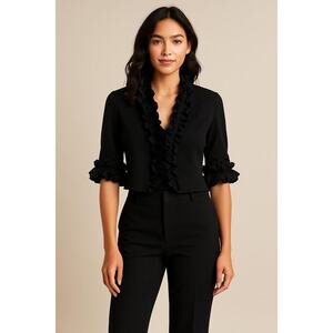 Trina Turk Women’s Black 1/2 Sleeve Cropped Ruffle Blazer – Size Small